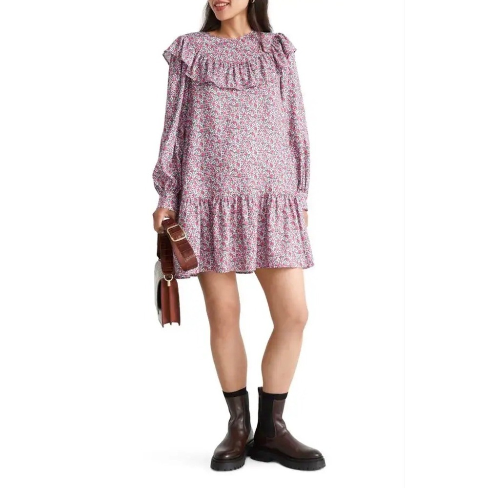 & Other Stories Paris Atelier Floral Ruffle Mini Dress Pink Red Ditsy Print 8